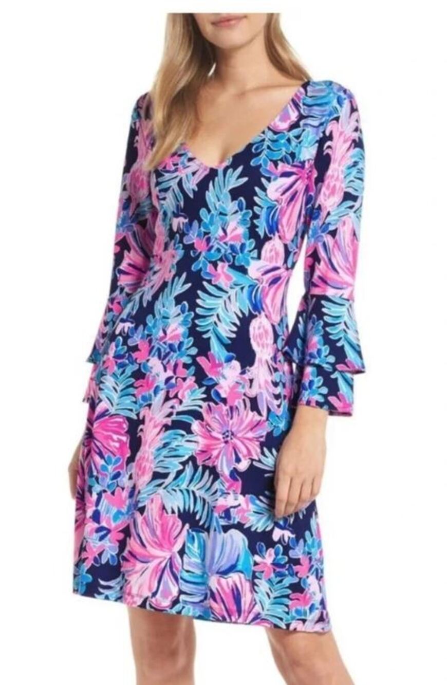 Lilly Pulitzer Raina Ruffle Dress in Garden Getaway Swish Sway L NWOT